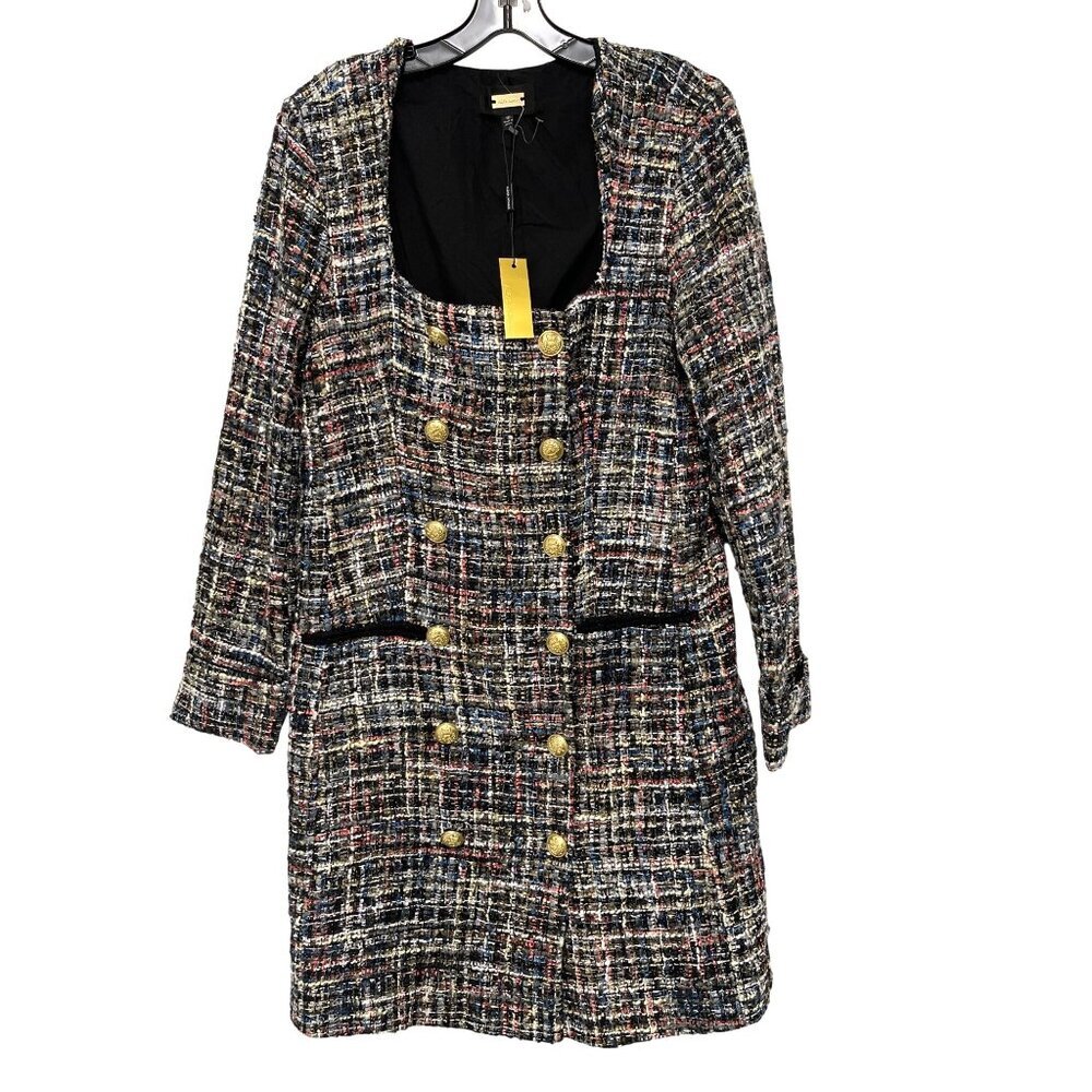 Alexia Admor Tweed Long Sleeve Double-Breasted Dress Size 10 Day to Night NWT